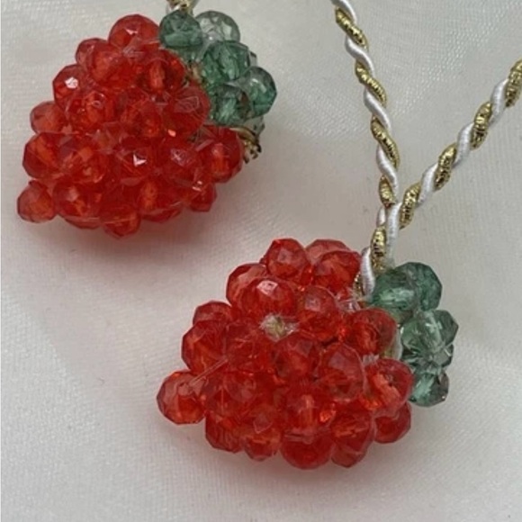 Vintage Chunky Beaded Purse Handbag Strawberry Accents Trendy Kawaii Coquette - Picture 7 of 8